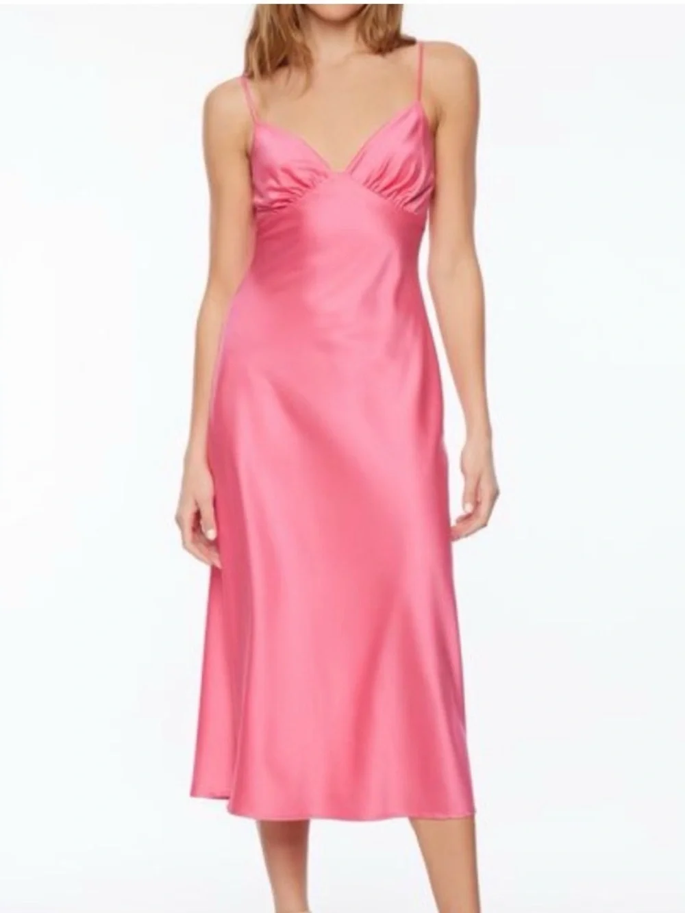 Dynamite Hot Pink Satin Slip Dress - Spaghetti Strap - Picture 1 of 5